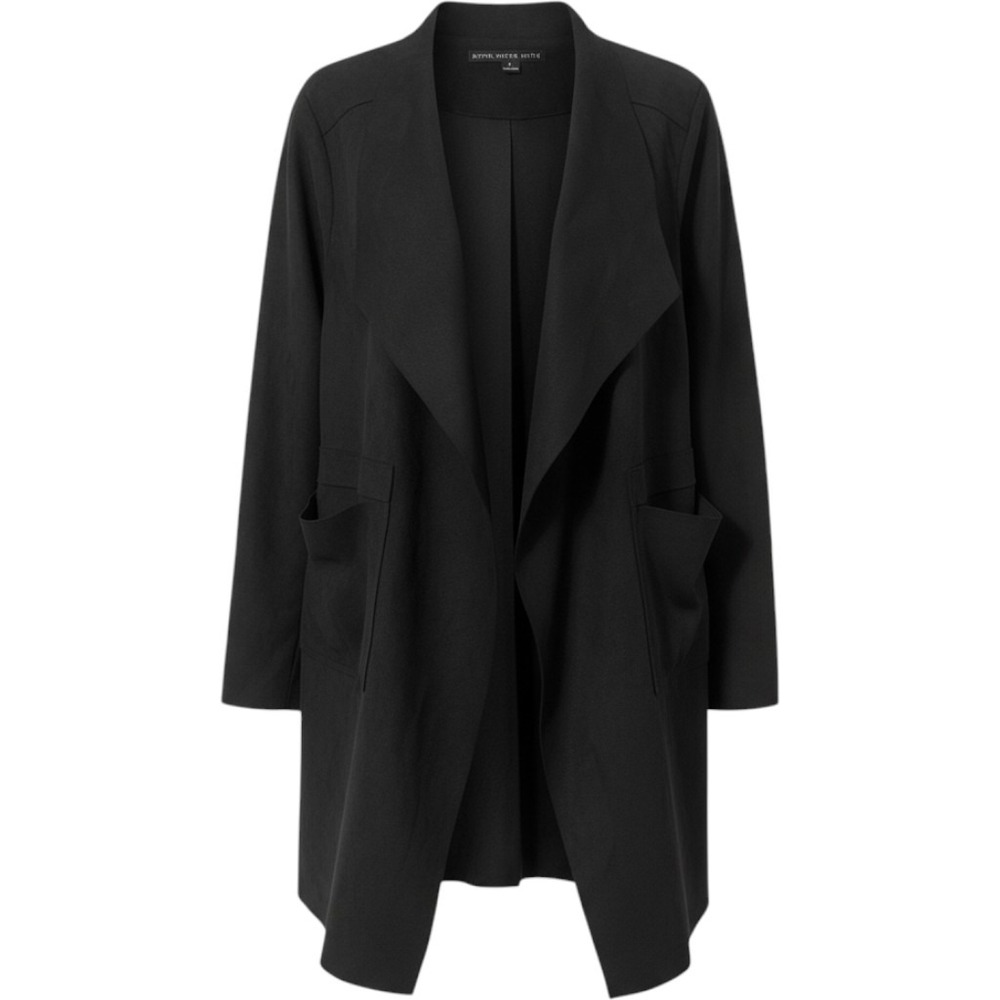 Hyfve Womens Black Faux Suede Open Front Draped Lapel Jacket Large Dark Academia